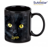 Mug noir céramique traité polyester avec zone imprimable blanche