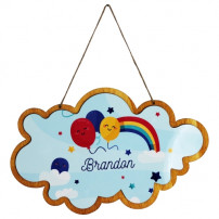 Pancarte en bois à suspendre forme nuage avec plaque HDF personnalisable (vendu à l'unité)