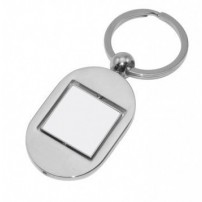 Porte-clé ovale 8,3 x 3,1 cm en métal argenté avec carré rotatif (vendu à l'unité)