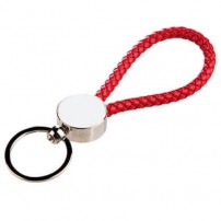 Porte-clé tressé rouge 13 x 3,3 cm avec plaque sublimable ronde (vendu à l'unité)