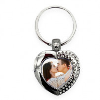 Porte-clé en métal argent brillant avec plaque aluminium coeur (vendu à l'unité)