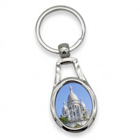 Porte-clé en métal argent brillant avec plaque aluminium ovale (vendu à l'unité)
