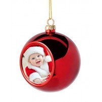 Boule de Noël Ø 6 cm coloris rouge à suspendre avec plaque sublimable (vendu à l'unité)