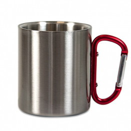 Mug en inox Ø 7 cm hauteur 8 cm avec mousqueton rouge