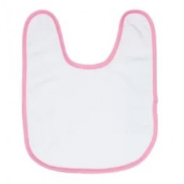 Bavoir éponge 50% coton / 50% polyester blanc bébé bordure rose (vendu à l'unité)