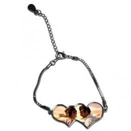 Bracelet en argent métal brillant double coeur (vendu à l'unité)