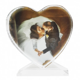Bloc en cristal acrylique forme cœur 10 x 10 cm avec coffret cadeau