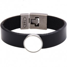 Bracelet en cuir noir 2 x 21 cm avec plaque aluminium Ø 18 mm (vendu à l'unité)