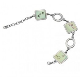 Bracelet fantaisie avec 3 pendentifs carrés en métal argenté 