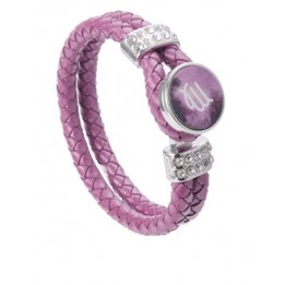 Bracelet tressé en cuir rose avec plaque aluminium Ø 18 mm (vendu à l’unité)