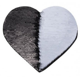 Ecusson thermocollant noir à sequins réversibles blancs forme cœur 12 x 10 cm (vendu à l'unité)