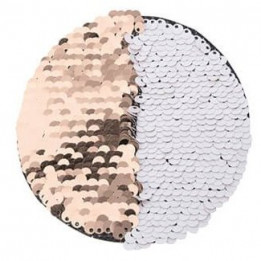 Ecusson thermocollant champagne à sequins réversibles blancs forme rond Ø 10 cm (vendu à l'unité)
