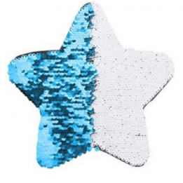 Ecusson thermocollant bleu ciel à sequins réversibles blancs forme étoile 18 x 18 cm (vendu à l'unité)