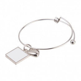 Bracelet fantaisie avec boule et cœur argent métal en alliage de zinc avec carré sublimable (vendu à l'unité)