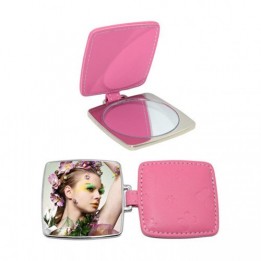Miroir de poche carré rose personnalisable en sublimation 6 x 7 cm (vendu à l’unité)