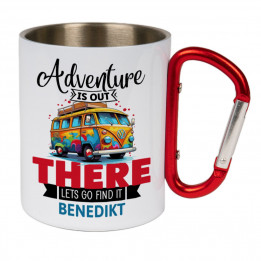 Mug en inox blanc Ø 8 cm hauteur 9 cm avec mousqueton rouge (vendu à l'unité)