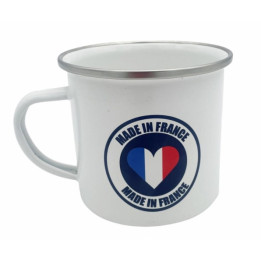 Mug en acier émaillé avec cerclage argenté Ø 8,6 cm avec emballage individuel (vendu à l'unité)