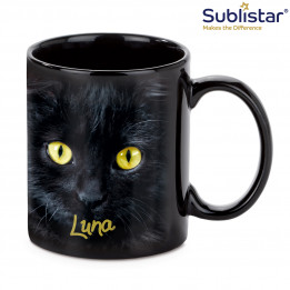 Mug noir céramique traité polyester avec zone imprimable blanche