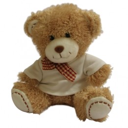 Peluche ours brun H 19 cm avec mini tee-shirt (vendu à l'unité)