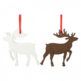 Décoration de Noël à suspendre en MDF dos marron forme Renne 9,8 x 10 cm (vendu à l'unité)