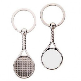 Porte-clé raquette de tennis en métal argenté 3,2 x 8,5 cm (vendu à l'unité)