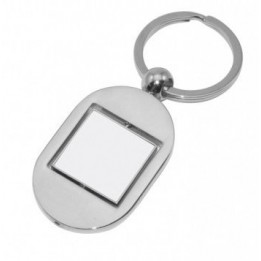 Porte-clé ovale 8,3 x 3,1 cm en métal argenté avec carré rotatif (vendu à l'unité)