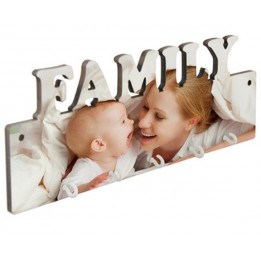 Panneau porte-clés mural FAMILY MDF 27,5 x 10 cm avec 5 crochets (vendu à l'unité)