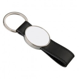 Porte-clé lanière en simili cuir 3,2 x 10,2 cm avec plaque aluminium ovale (vendu à l'unité)