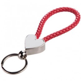 Porte-clé tressé rouge 13 x 3,3 cm avec plaque sublimable coeur (vendu à l'unité)