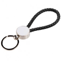Porte-clé tressé noir 13 x 3,3 cm avec plaque sublimable ronde (vendu à l'unité)