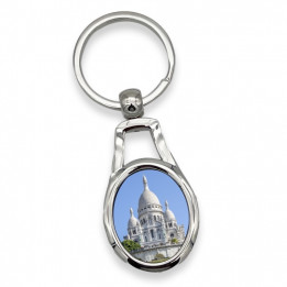 Porte-clé en métal argent brillant avec plaque aluminium ovale (vendu à l'unité)