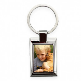 Porte-clé en métal argent brillant avec plaque aluminium rectangulaire (vendu à l'unité)