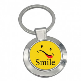 Porte-clé en métal argent brillant avec plaque aluminium ronde simple (vendu à l'unité)