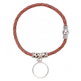 Bracelet tressé en cuir rouge avec pendentif et plaque alu Ø 18 mm (vendu à l'unité)