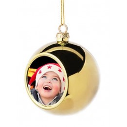 Boule de Noël Ø 6 cm coloris or à suspendre avec plaque sublimable (vendu à l'unité)