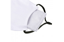 Masque respiratoire en tissu blanc élastique noir avec 2 filtres 100% polyester 18,5 x 13 cm (vendu à l'unité)