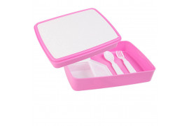 Boite repas "Lunch" enfant en plastique rose avec couvercle personnalisable et couverts (vendu à l'unité)