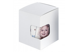 Boîte cadeau blanche avec fond à pliage automatique et fenêtre de visualisation 11,5 x 10 x 11 cm