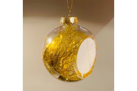Boule de Noël en plastique Ø 8 cm aux cheveux d'anges dorés (vendu à l'unité)