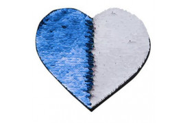Ecusson thermocollant bleu royal à sequins réversibles blancs forme cœur 12 x 10 cm (vendu à l'unité)