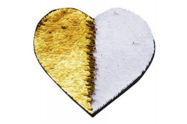 Ecusson thermocollant or à sequins réversibles blancs forme cœur 12 x 10 cm (vendu à l'unité)