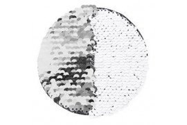 Ecusson thermocollant argent à sequins réversibles blancs forme rond Ø 10 cm (vendu à l'unité)