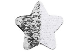 Ecusson thermocollant argent à sequins réversibles blancs forme étoile 18 x 18 cm (vendu à l'unité)
