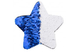 Ecusson thermocollant bleu royal à sequins réversibles blancs forme étoile 18 x 18 cm (vendu à l'unité)
