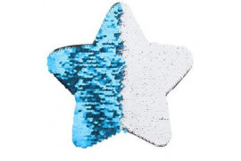 Ecusson thermocollant bleu ciel à sequins réversibles blancs forme étoile 18 x 18 cm (vendu à l'unité)