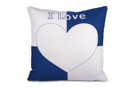 Housse de coussin I Love blanche et bleu royal 40 x 40 cm pour sublimation (vendu à l'unité)