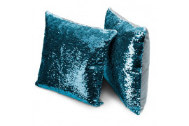 Housse de coussin bleue avec dos couleur 40 x 40 cm à sequins réversibles blancs pour sublimation (vendu à l'unité)