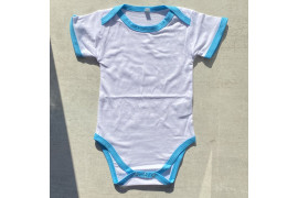 Body bébé Royal Subli manches courtes blanc avec bords bleus 190 gr/m² - 4 tailles (vendu à l'unité)