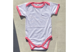 Body bébé Royal Subli manches courtes blanc avec bords roses 190 gr/m² - 4 tailles (vendu à l'unité)