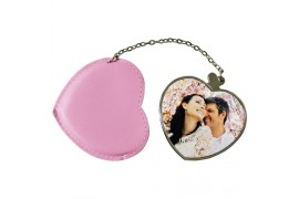 Miroir de poche coeur avec étui rose personnalisable en sublimation 6,4 x 5,9 cm (vendu à l'unité)